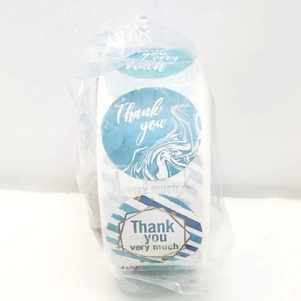 1000 Thank You Blue Sticker Labels 8 Designs Roll Round 1 inch 500x2